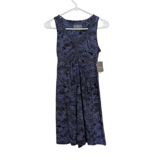 Athleta Dress Nearly Knottical Navy Blue Paisley Sleevless Athletic size XXS